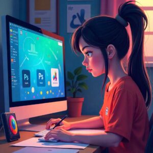 girl using laptop