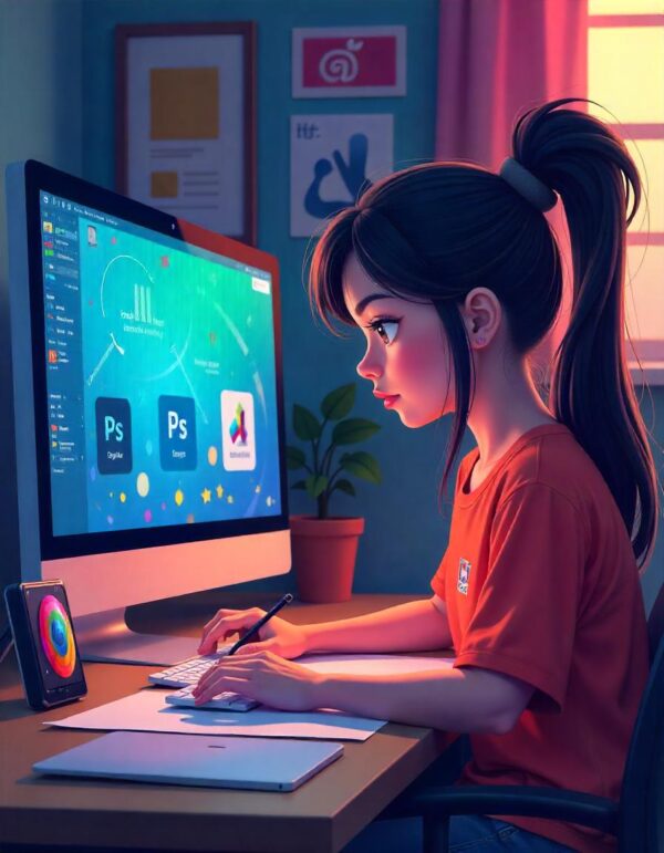 girl using laptop